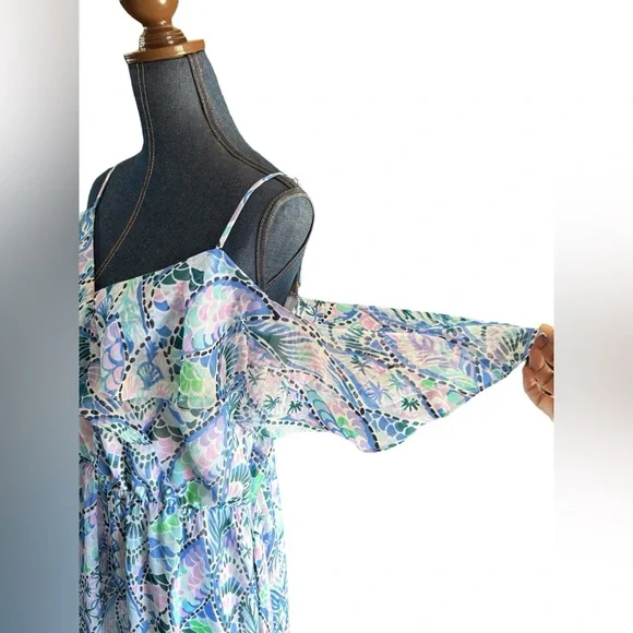 Lilly Pulitzer Zadie Maxi Dress Tails Of The Sea Purple Blue Green Size Large - Picture 9 of 13